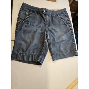 One 5 One Women's Denim Bermuda Shorts Size 14 Blue Stretch Button Detail